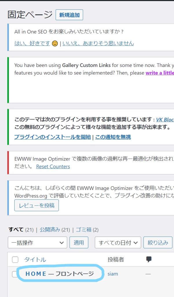 Lightning G3切替時のトップページに割り当てた固定ページの作りこみ