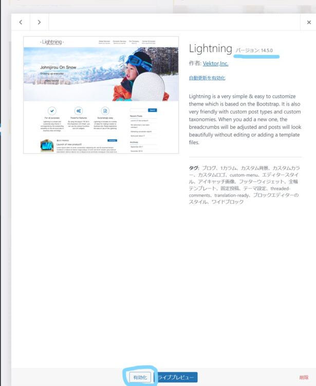 Lightningが、最新のバーションかどうかを確認